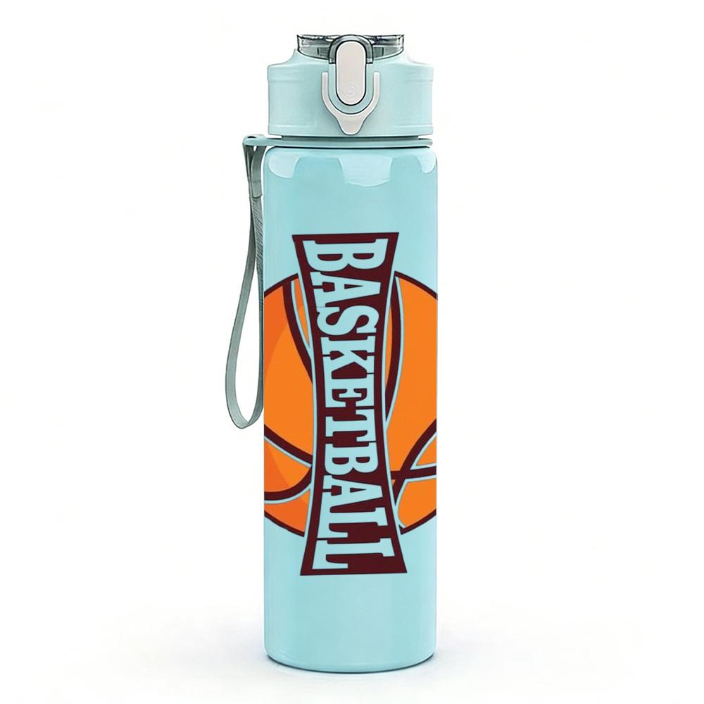 1PC Basketball Banner Emblem 750ml Color Plastic Sports Water Bottle Leakproof Flip Straw Lid Suitable for Sports Office Home Use