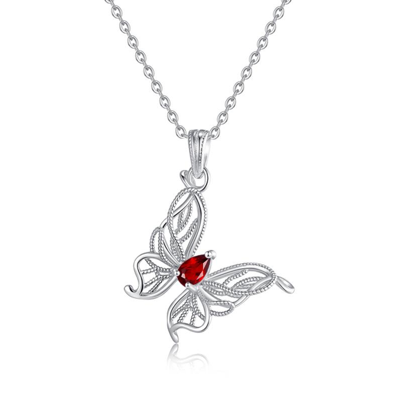 Natürlicher Kristallstein Schmetterling Anhänger S925 Sterling Silber Nicht verblassende Halskette Premium Granat Topas Schlüsselbein Kette