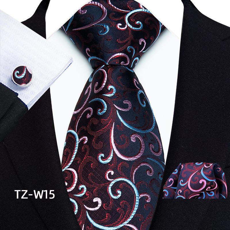 Floral Striped Paisley Literary Style Men'S Tie Pocket Towel Cuffs Three Pieces