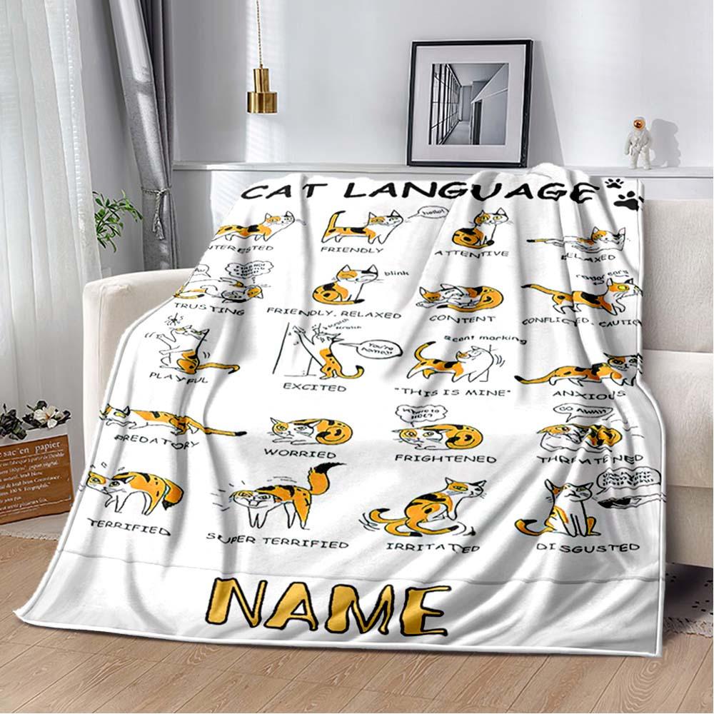 Cat Behavior Customize Your Name Blanket Used For Chair Office Sofa Bed Camping Soft And Warm Giving Friends And Relatives Birthday Graduation Gift
