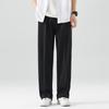 Summer Casual Pants Men Breathable Polyester Korean Fashion Semi-Wide Banded Waist Slacks Straight Loose Drape Trousers