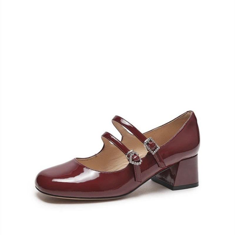 Designer Spring Patent Leather Women Mary Jane Shoes Fashion Shallow Square Toe Pumps Casual Dress Low Heel Shoes