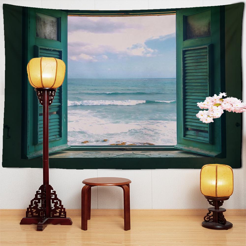 Window Waves Scenery Tapestry Wall Hanging Art Natural Hippy Tapiz Retro Simple Aesthetics Room Home Decor