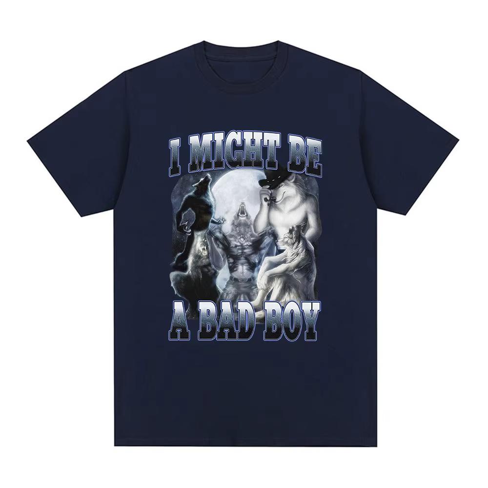 Alpha Ich könnte ein böser Junge sein Wolf Lustiges Meme Grafik T-Shirt Herren Damen Mode Vintage Kurzarm T-Shirt Lässige Baumwoll-T-Shirts