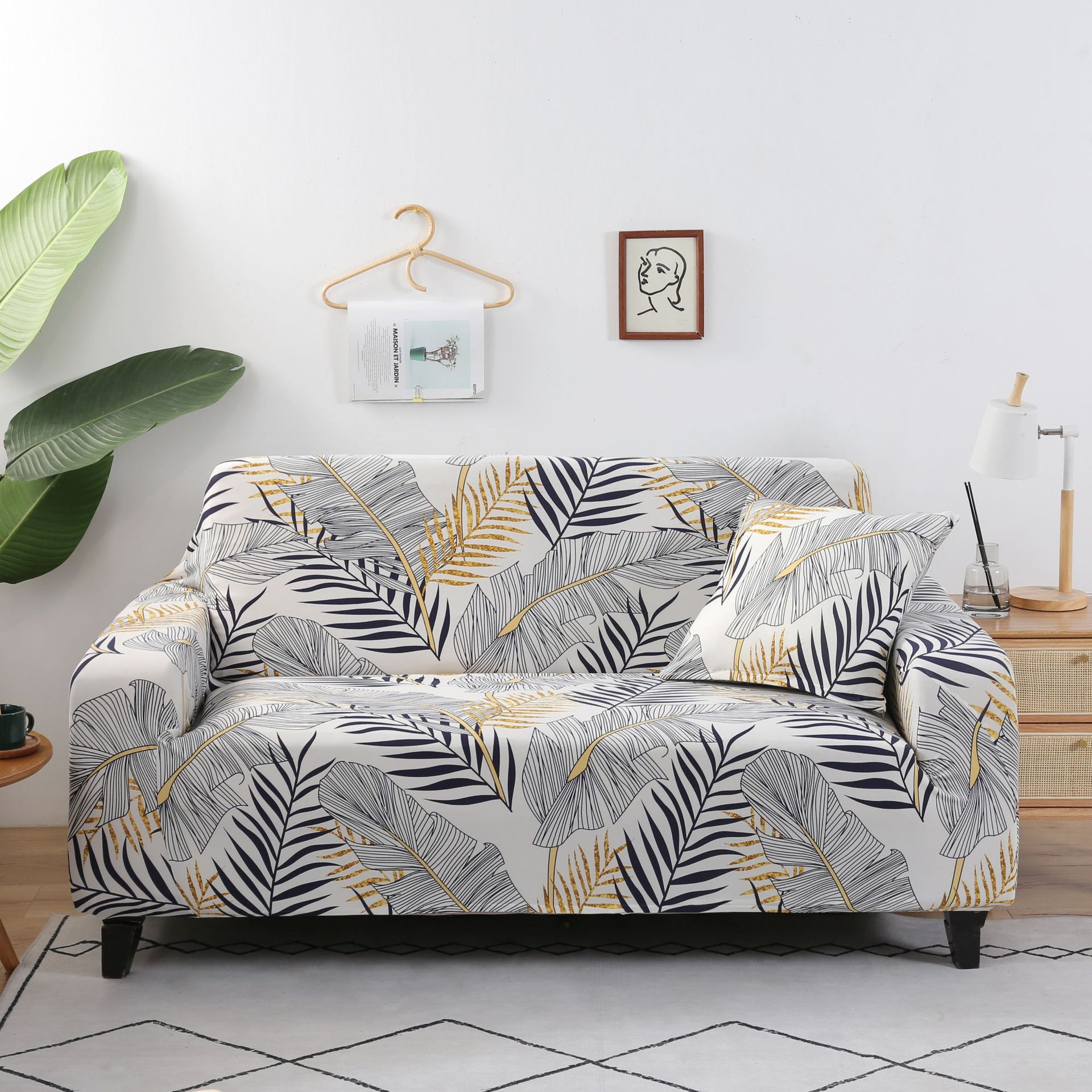 Weihnachten Dehnbare Sofamöbelbezüge für das Familienzimmer Botanisches Muster Grafischer Sofabezug Flexibler L-förmiger Ecksofa-Handtuchbezug für Stuhlmöbel 1-seat 90-140cm