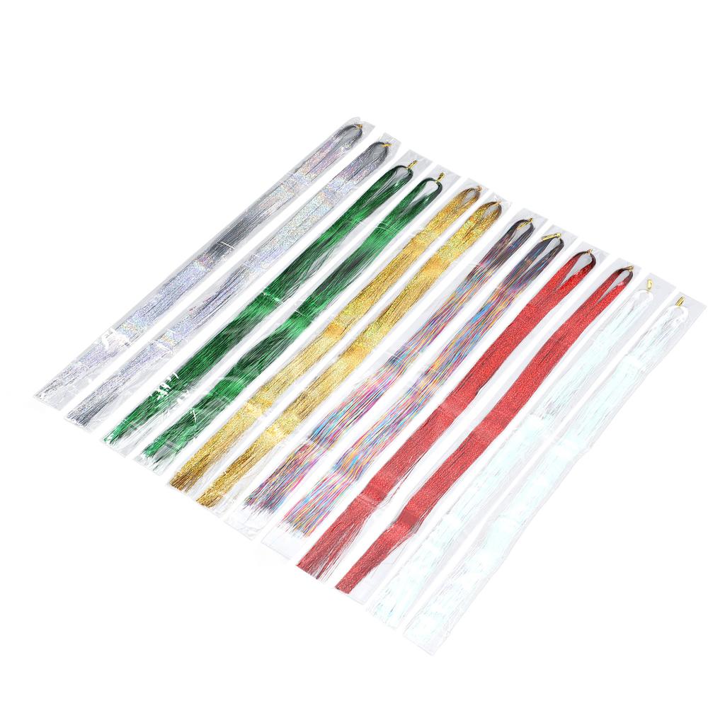 Hair Tinsel Kit 12 Pcs Colorful Glittering Hair Extensions Tinsel Strands with Crochet Hook Pliers