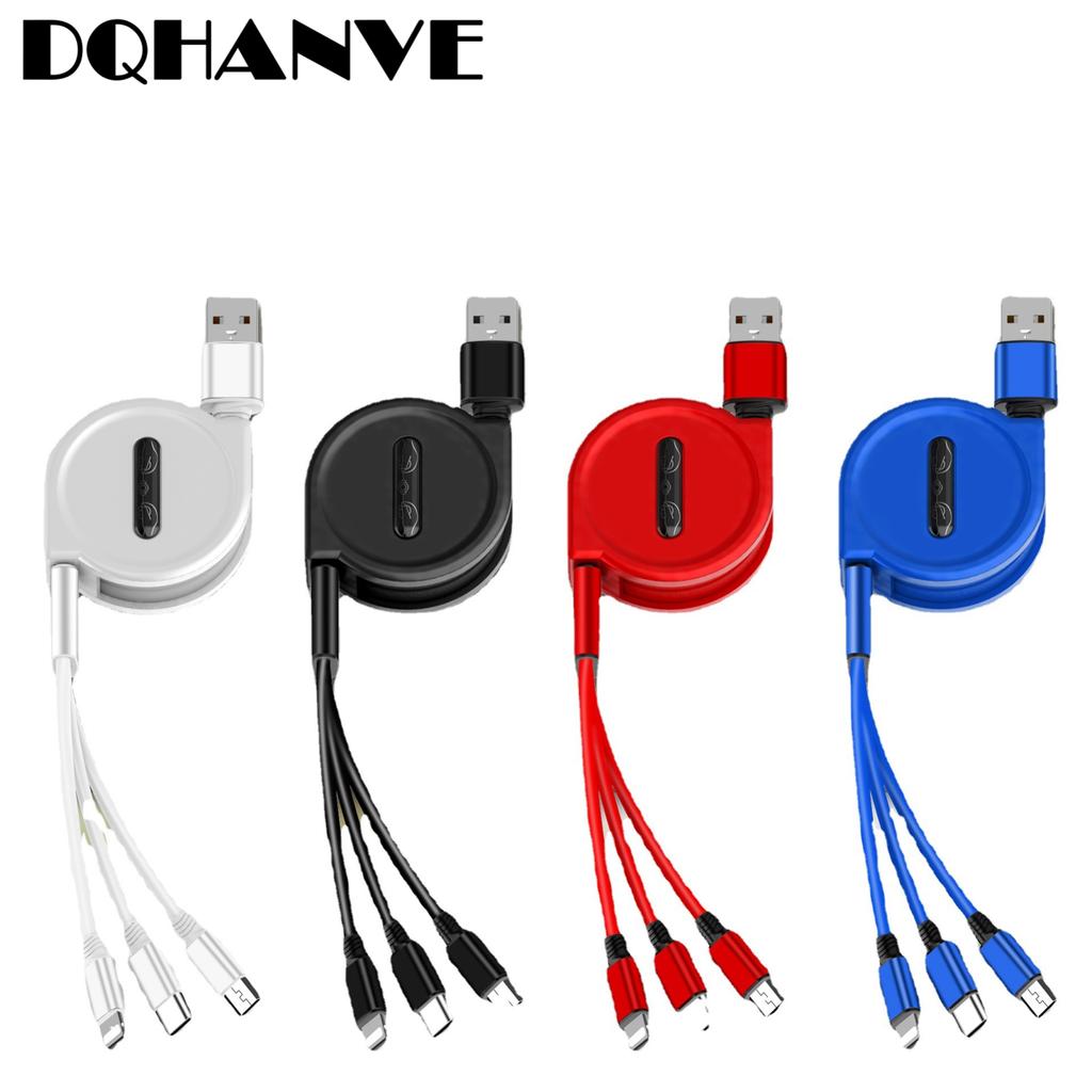 3-in-1-Ladekabel, einziehbares USB-Ladekabel, 2,5 A, schnelles Laden für XiaoMi, HuaWei, Samsung, tragbares Ladekabel, Micro-Typ-C