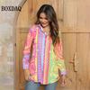 Elegant Women's Shirt Fashion Colour Blocking 3D Printing Lapel Button Down Shirts Autumn Blouses Casual Women's Long Sleeve Top