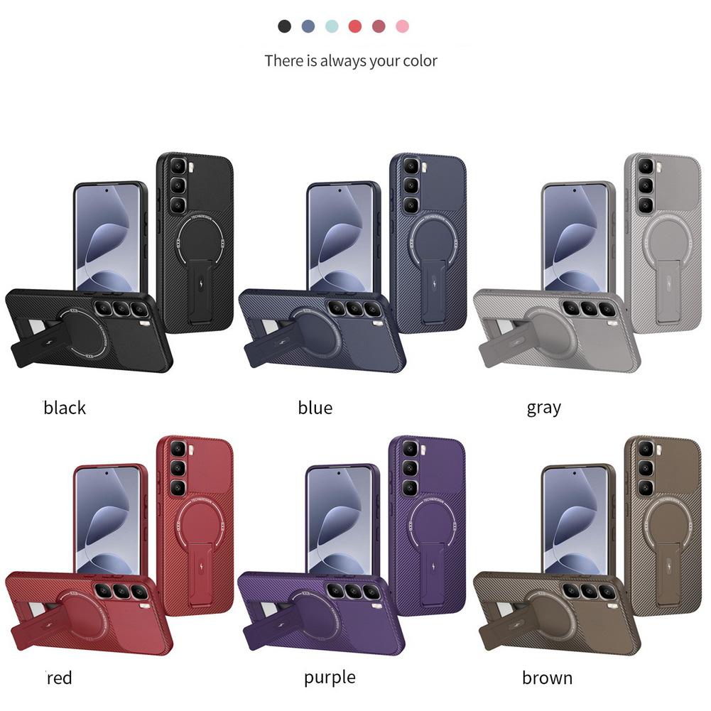 Carbon Fiber Invisible Stand Holder Built-in Magnetic Ring Case for Infinix Hot60 Pro + Hot 60 60i 40i 40 Pro Protection Cover
