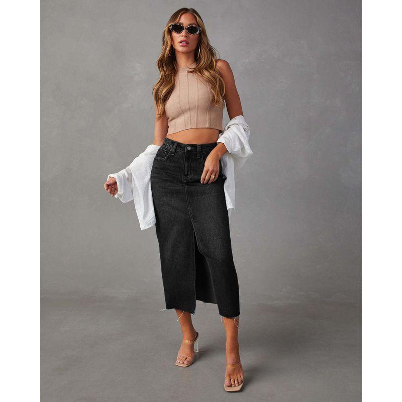 Women Long Jean Skirts Stretch Denim Midi Bodycon Skirt