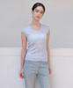 Meojiaenminggeul Rosé Soft Sheer Rib Short Sleeve V-Neck Knit Top (Cotton Blue)