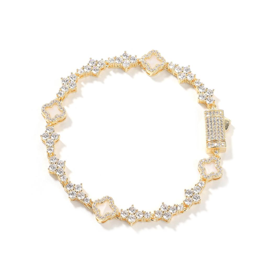 Hip hop ancient clover plane tennis chain zircon bracelet light luxury hip hop bracelet jewelry