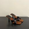 Fashion 2025 New Women's High Heels Sandal Square Head Cross Strap One Line Thin Heel Suitable  Wearing Outdoor Slippers