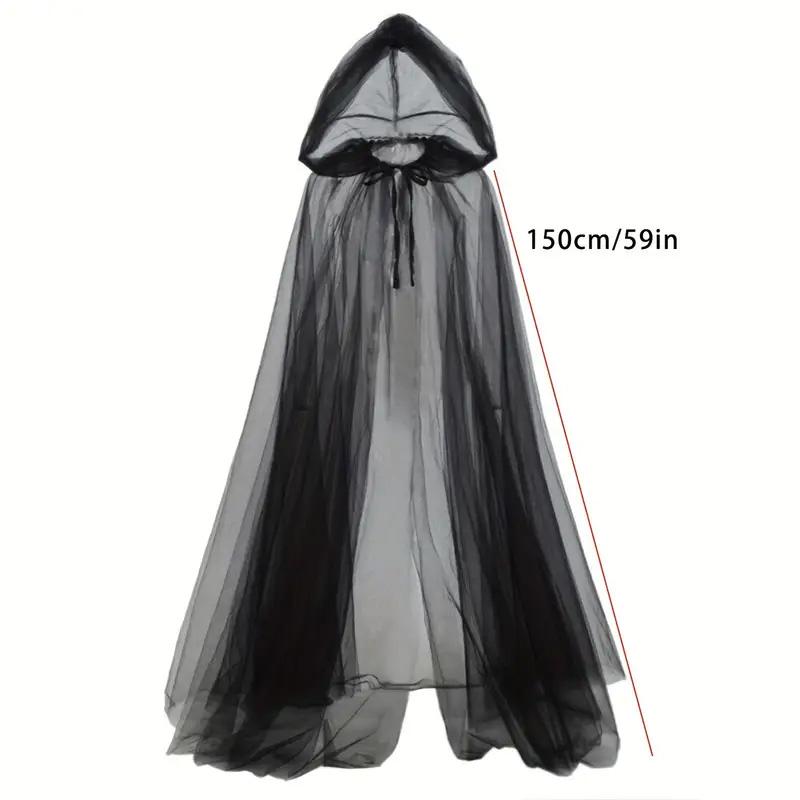 1 X Gothic Elegant Double Layer Sheer Mesh Shawl - Full Coverage Black and White Tassel Witch Vampire Cape, Suitable for Hallowe