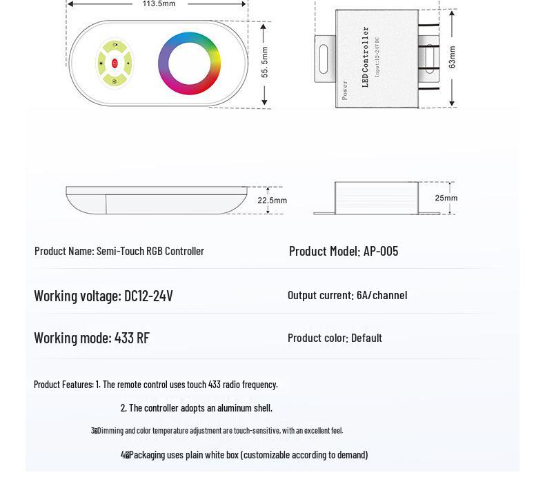 LED Controller Touch Remote: Full Color Dimmer for Ambient Light