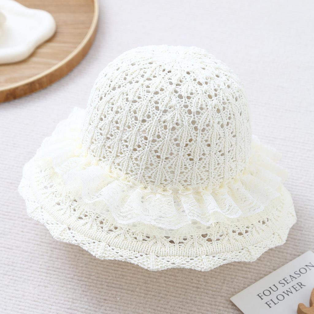 Cappello da Sole da Bambino a Tesa Larga in Paglia - Cappello a Secchiello Traspirante in Stile Coreano per la Spiaggia con Pizzo per Primavera ed Estate.