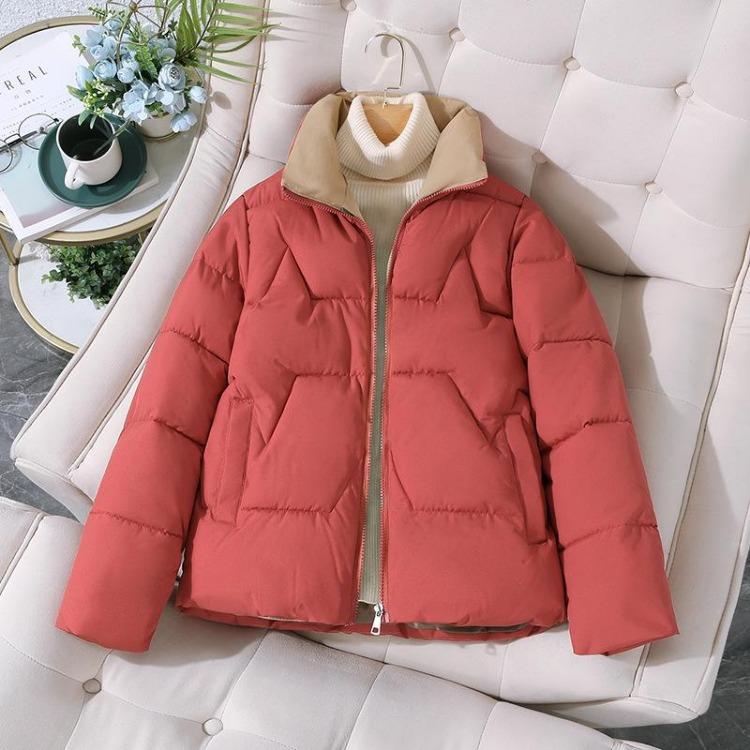 Korean Style Autumn Winter Women's Fashion Versatile Small Size Thickened Stand Collar Cotton Coat
