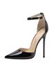 Spring and Summer 2025 New Patent Leather One-word Buckle High Heels Women's Thin Heels Sexy Pointed Black Hollow Bag Head Sandals