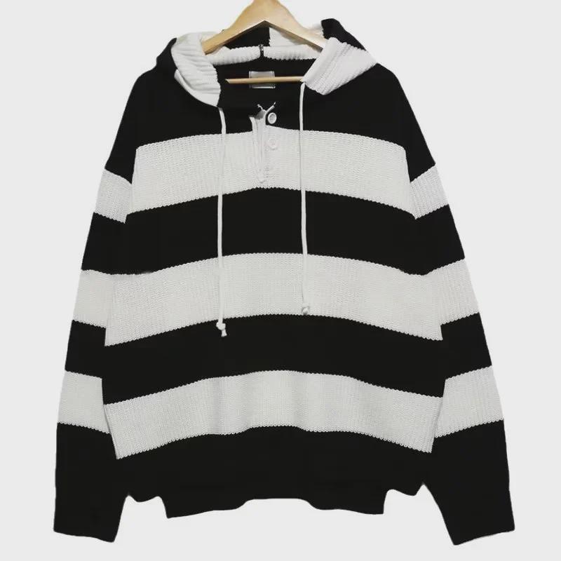 Korean Retro Knit Sweater: Loose, Spliced, American-Hong Kong Style for Men
