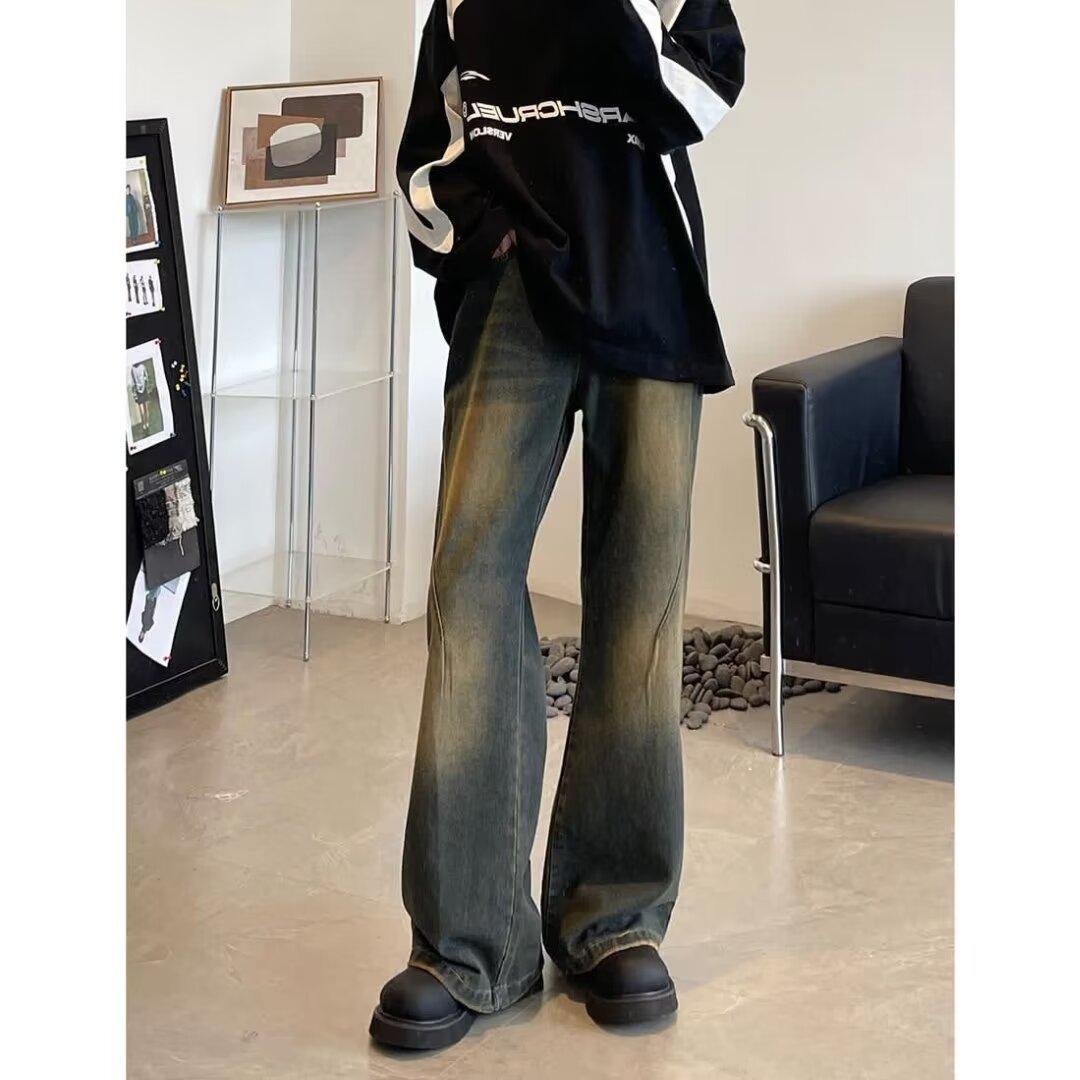 

JYL Men s Straight Jeans Spring Drawstring High-Street Loose Wide-Leg Denim 3XL безодня