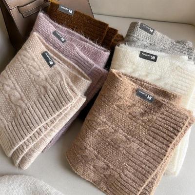 Sciarpa da donna coreana in morbida lana lavorata a maglia – Tinta unita color caffè caldo, perfetta per autunno/inverno