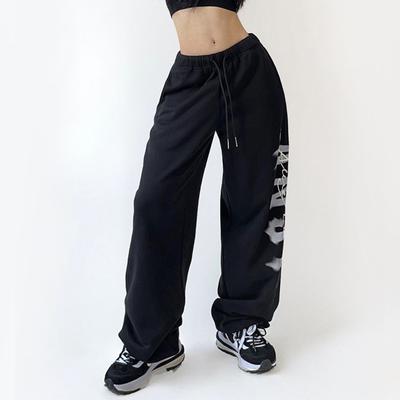 Pantalones deportivos hipster para mujer con estampado, pantalones casuales de cintura alta, rectos, ajustados, de pierna ancha, pantalones de arrastre