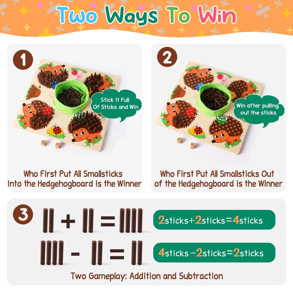Kid Cartoon Hedgehog Board Math Counting Matching Game Fine Motor Skill Preschool Educational Learning Mathematics Toys Gift