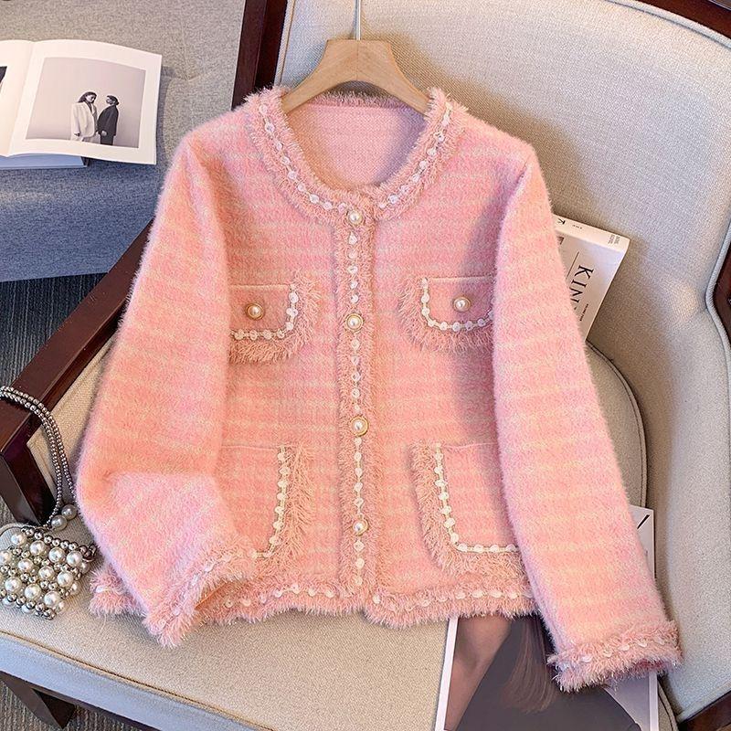Spring 2025 Fashionable Women's Imitation Mink Knit Cardigan - Fragrant Socialite Style