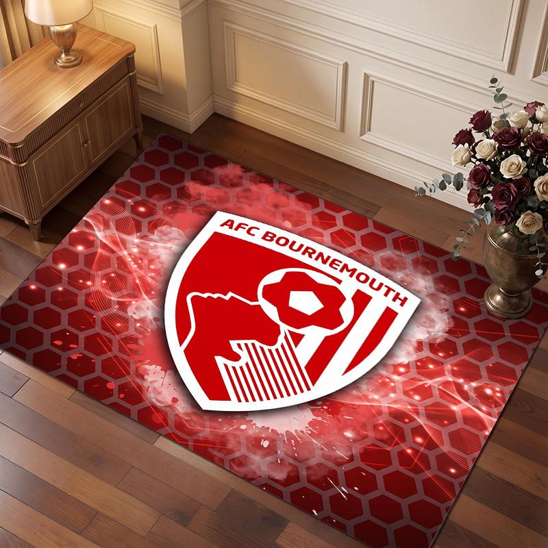 Bournemouth Football Print Crystal Velvet Rug, Comfortable Water Absorbent Non Slip Indoor Floor Carpet