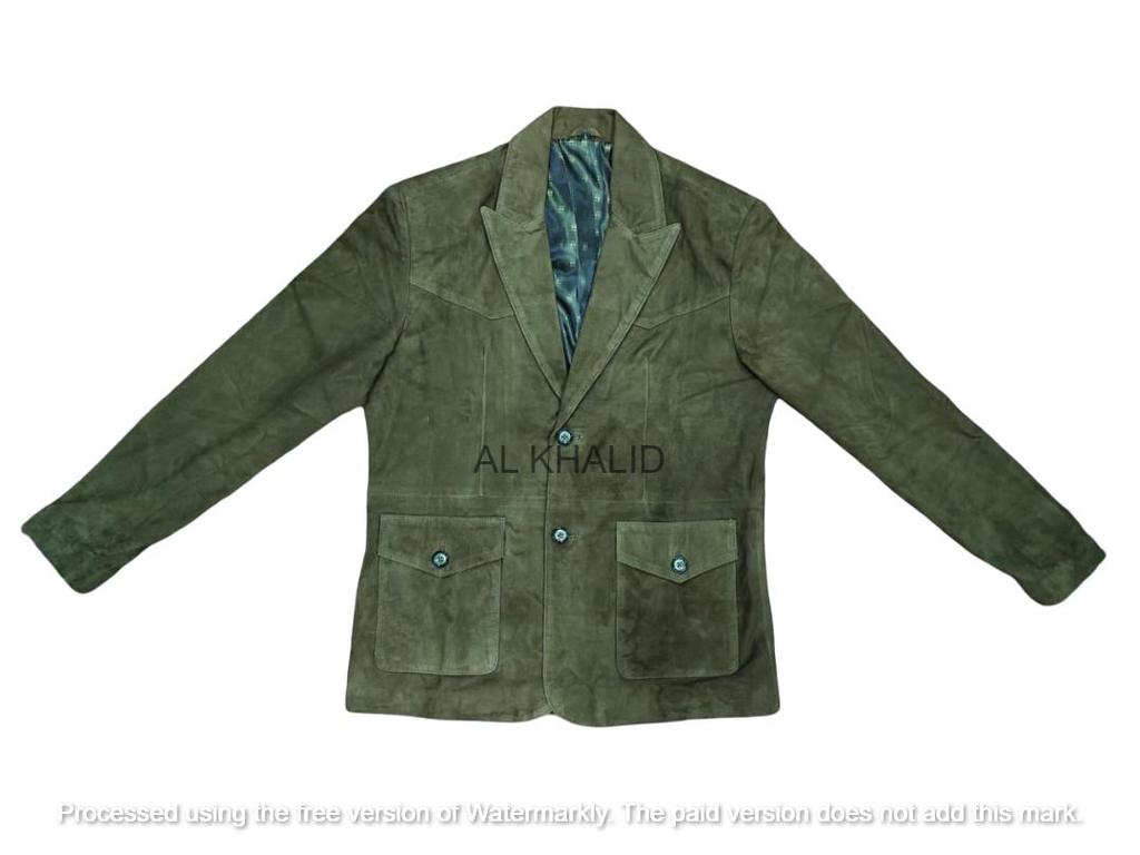 Läder Herrblazer Mocka Olivgrön Handgjord Äkta Lammskinn Formell Stilfull