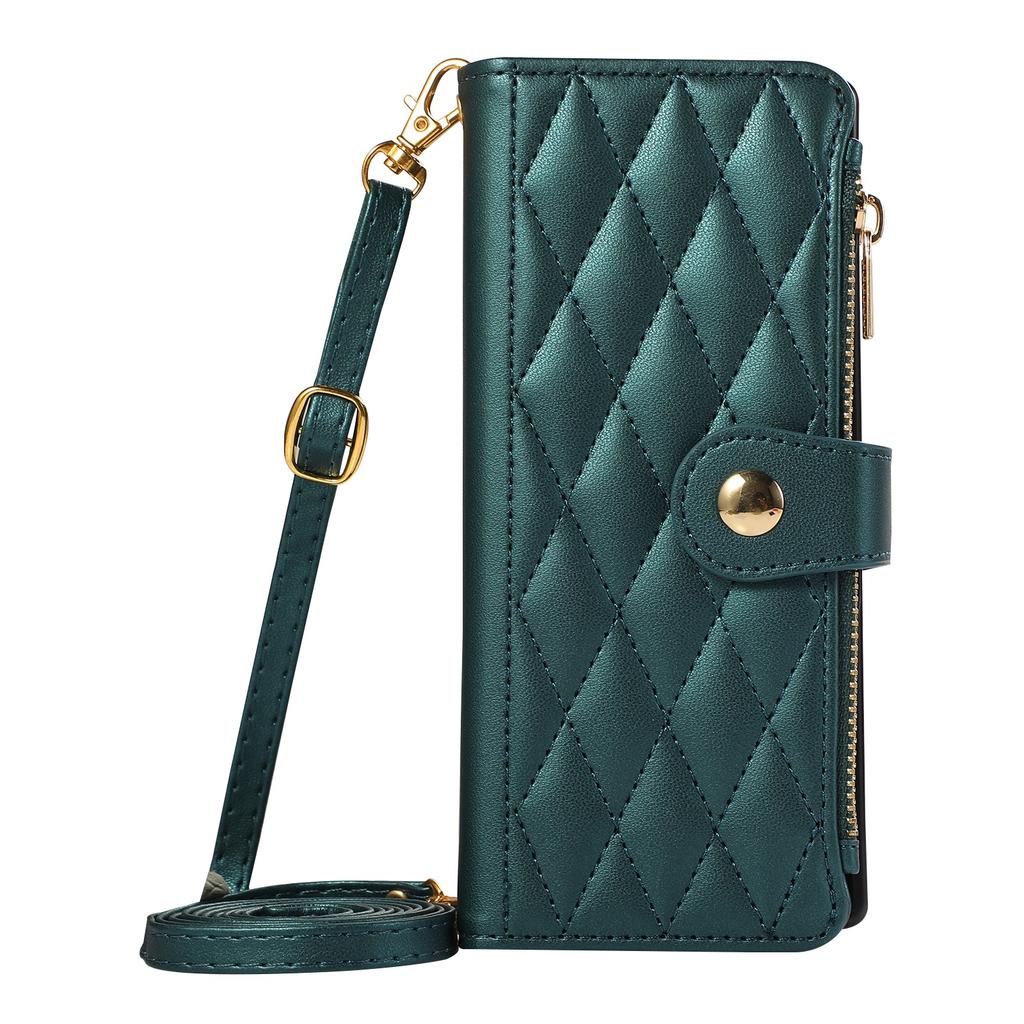 Crossbody Zipper Cards Solt Wallet Leather Rhombus Case for Samsung Galaxy Z Fold 7 6 5 4 3 5G Bag Pocket Long Lanyard Purse