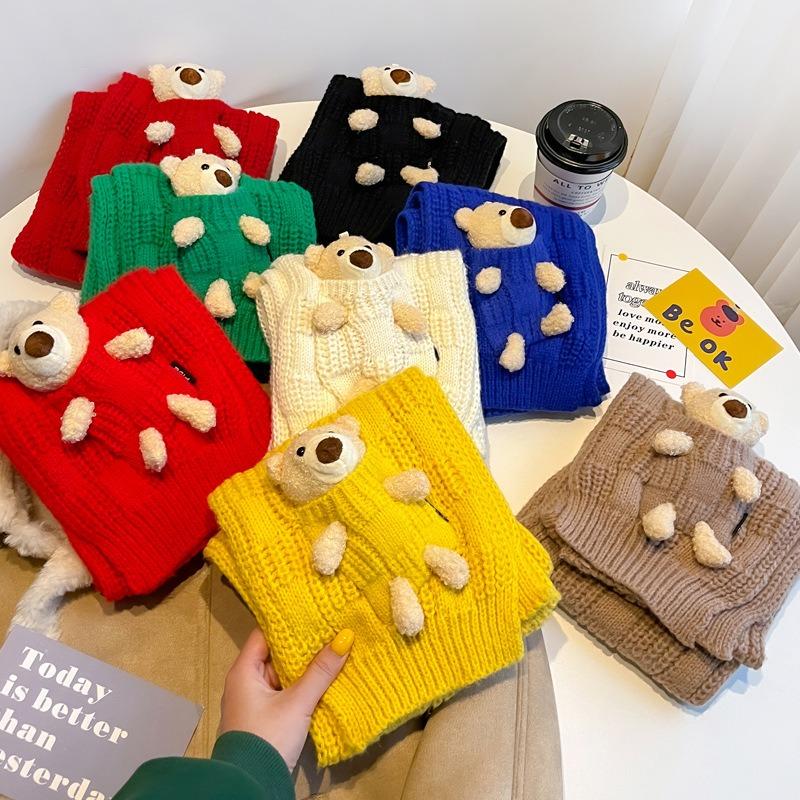Christmas new red bear knitted scarf women's autumn and winter cute scarf versatile new girlfriend