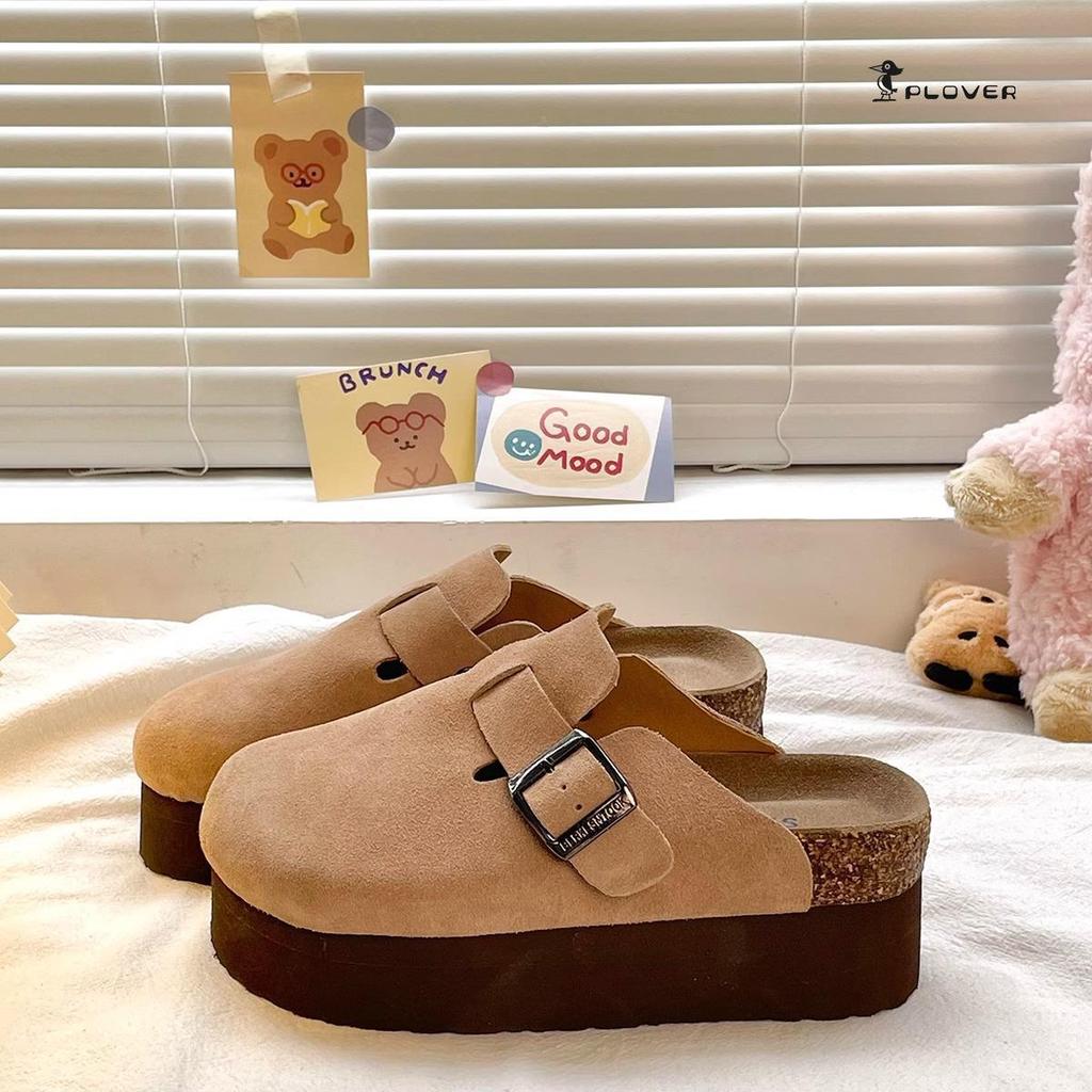 Half-tow bag head slippers women's heightened belt buckle one pedal Birkenstocks muffin thick sole