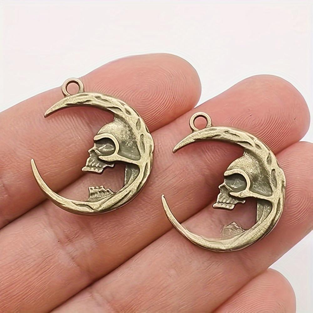 5/10/20pcs Gothic Moon Talisman Skull Pendant Double Crescent Moon Skull Pendant Black DIY Necklace Earrings Keychain Craftsmanship