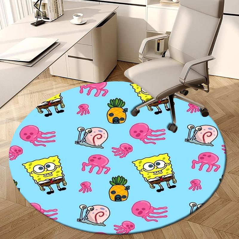 1pc SpongeBob SquarePants Pattern Round Carpet, Made of Polyester,Perfect for Decorating Office Chairs, Living Rooms,fplt117