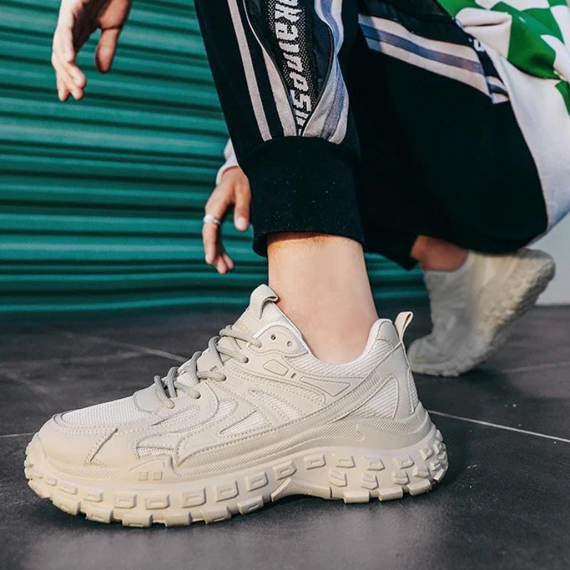 Men Anti slip Black Platform Sneakers New Men's Lightweight Casual Fashion Trendy Shoes Outdoor Mesh Breathable Vulcanized Shoes