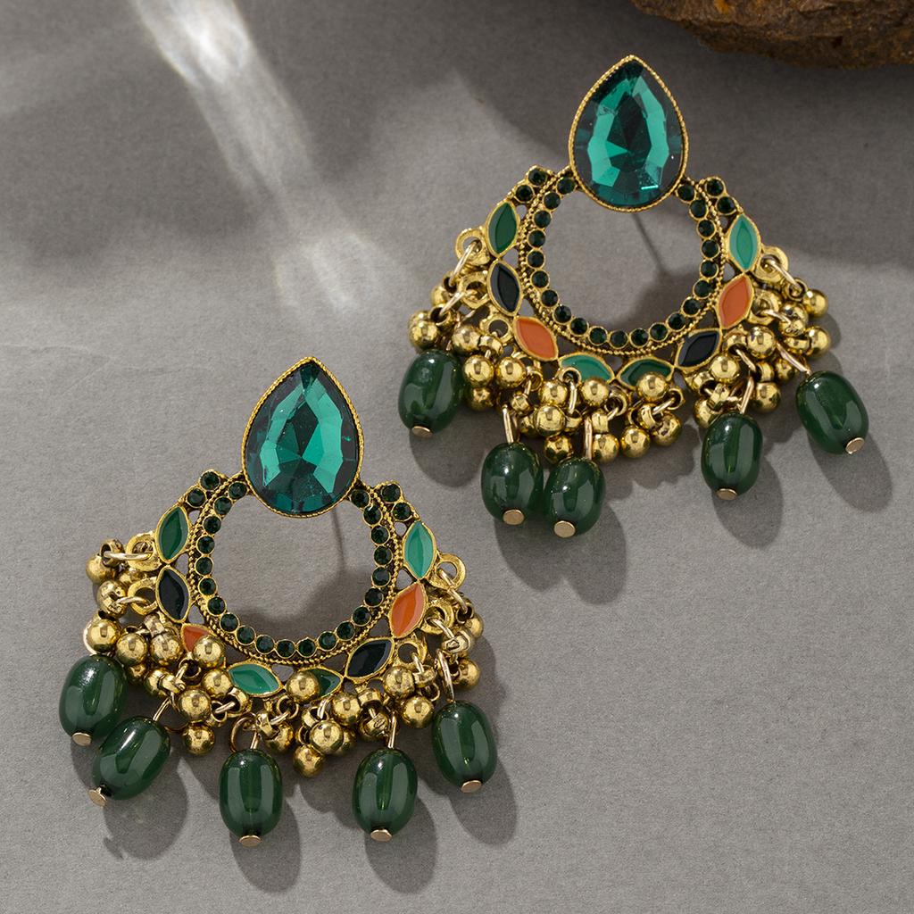 Ethnic style tassel oil-drip colorful vintage earrings for women, Bohemian water drop imitation agate Indian earrings