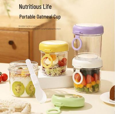 Glass Salad & Overnight Oats Cup with Lid & Spoon, Portable Yogurt & Cereal Jar