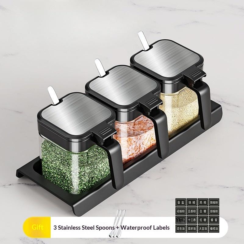 3PCS Glass Portion Bottle Spice Jars with Spoon 10oz Glass Jars Spice Jar Set Seasoning Jars Storage Bottles for Spice Rack Box