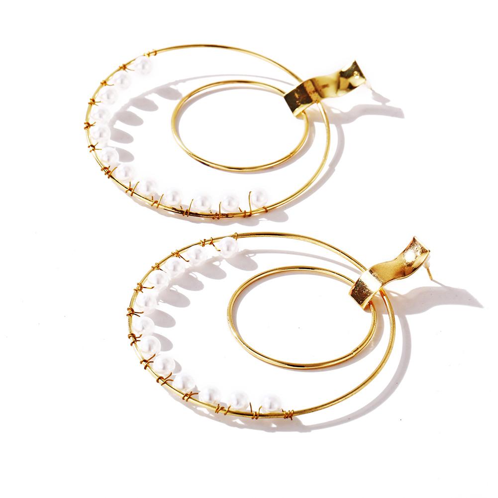 1 Pairs Of Earrings Alloy Retro Style Simple Golden Size Circle Winding Pearl Earrings
