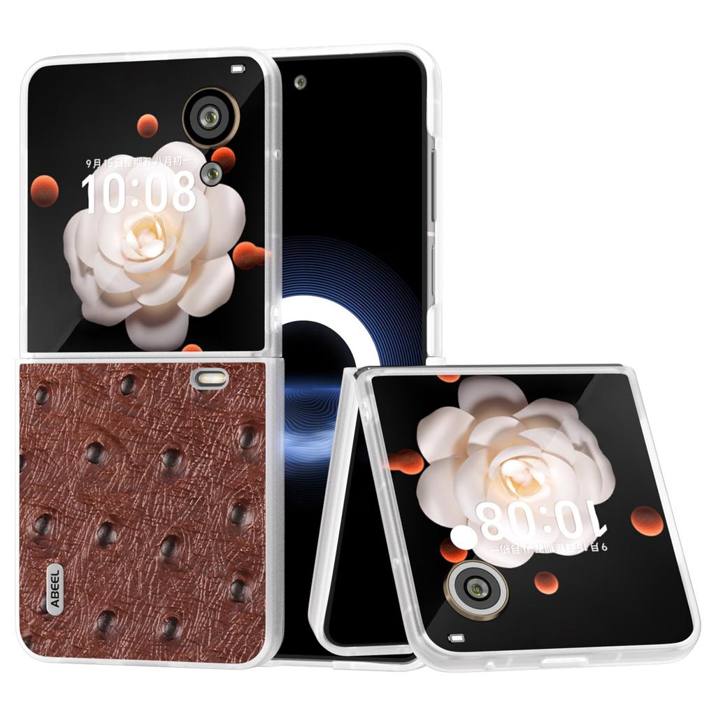 ABEEL For Honor Magic V Flip 5G Case Genuine Cow Leather+PC Hard Phone Cover Clear Matte Edge