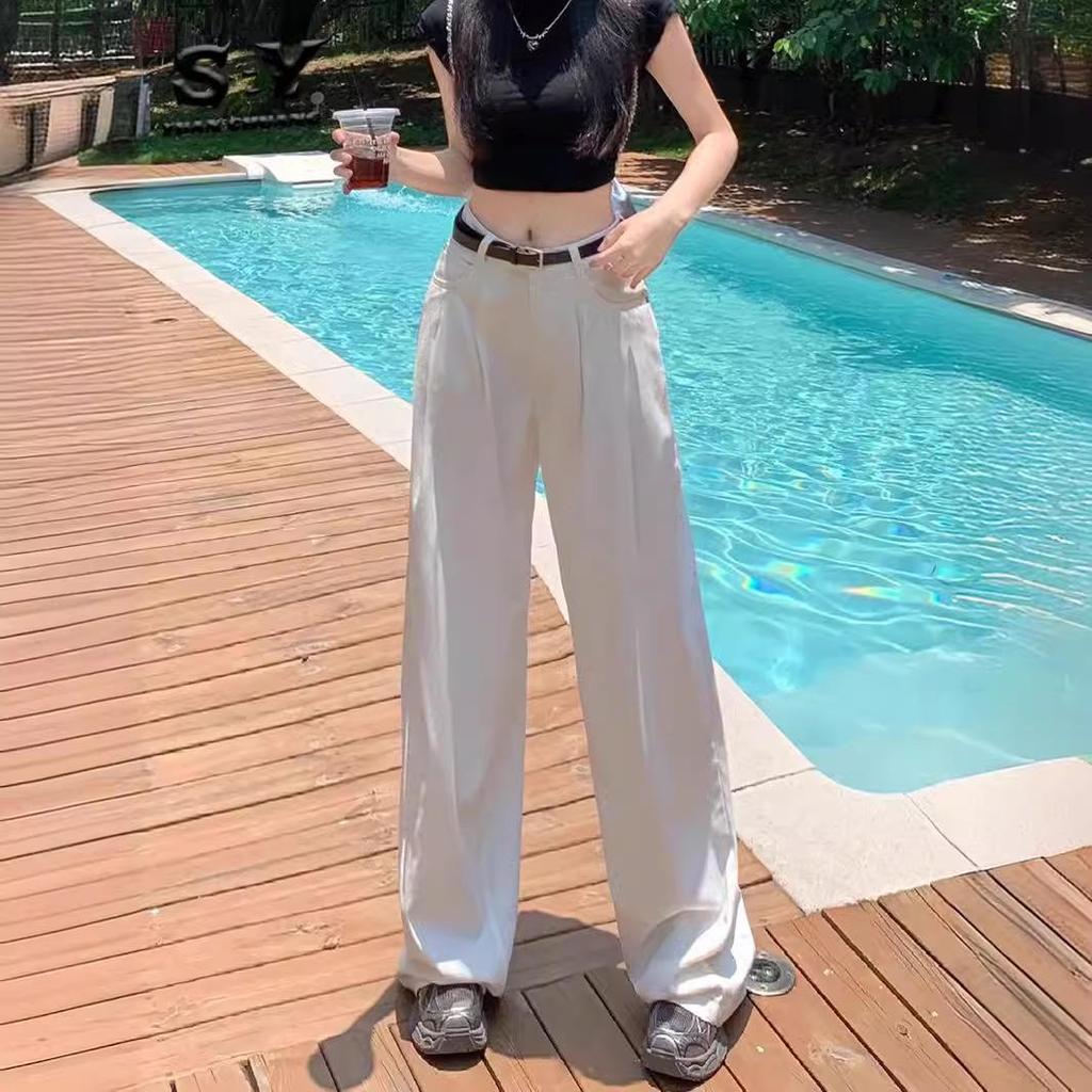 2023 White High-Waist Wide-Leg Jeans - Comfy, Loose, and Trendy Drape Pants