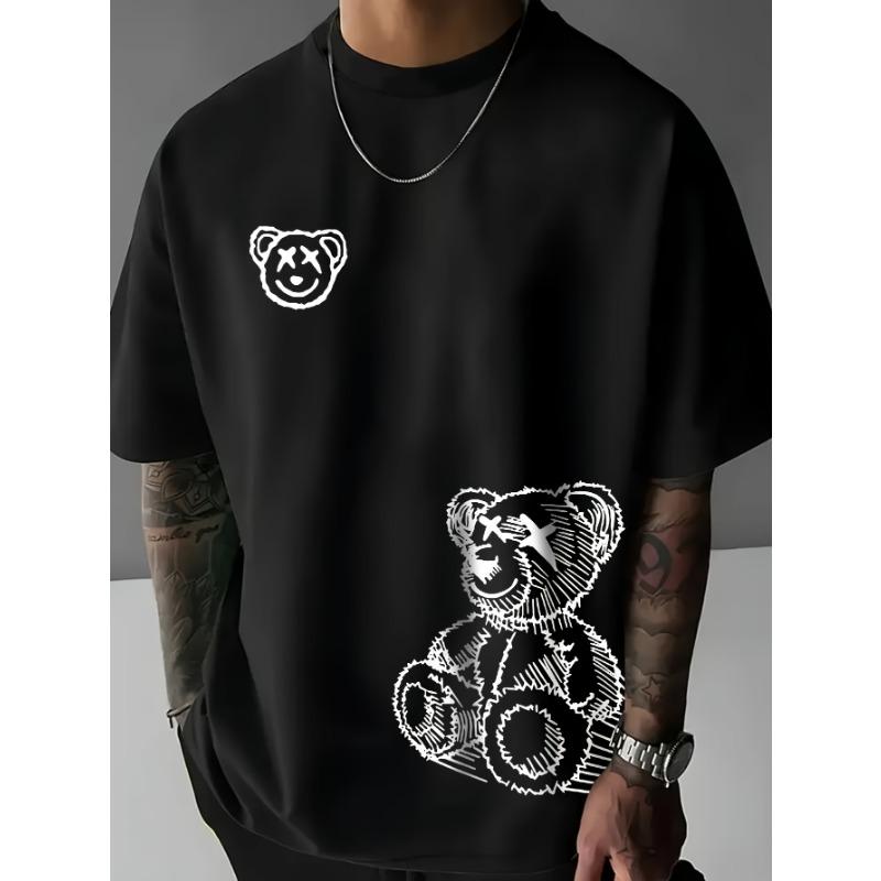 

Летняя мужская повседневная спортивная футболка из 100% хлопка, свободная и модная, с принтом в виде мультяшного медведя, с круглым вырезом и короткими рукавами S