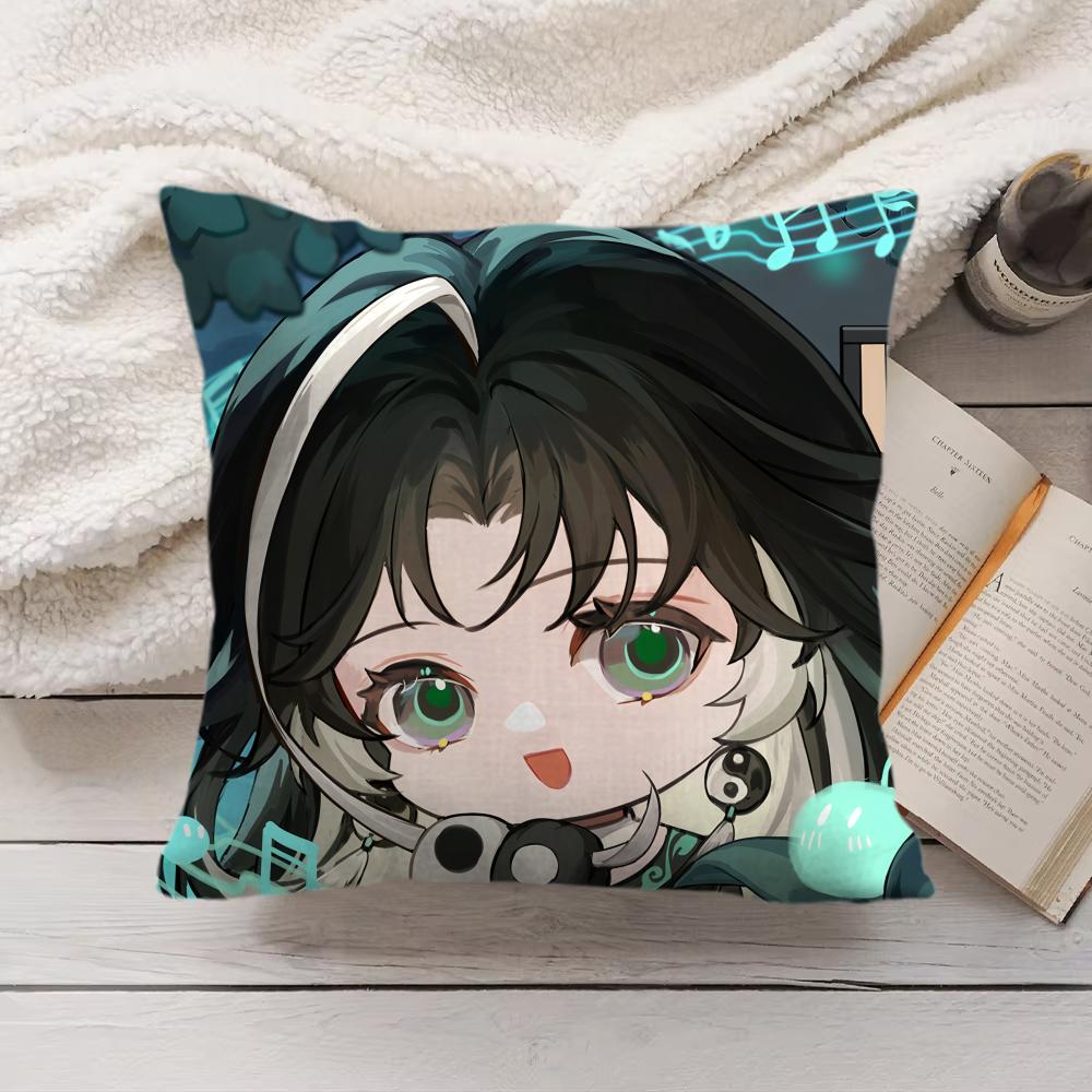 Jianxin Cute Wuthering Waves Cushion Cover Silky Short Plush Invisible Zipper Dustproof Sofa Pillow Case For Home Decor