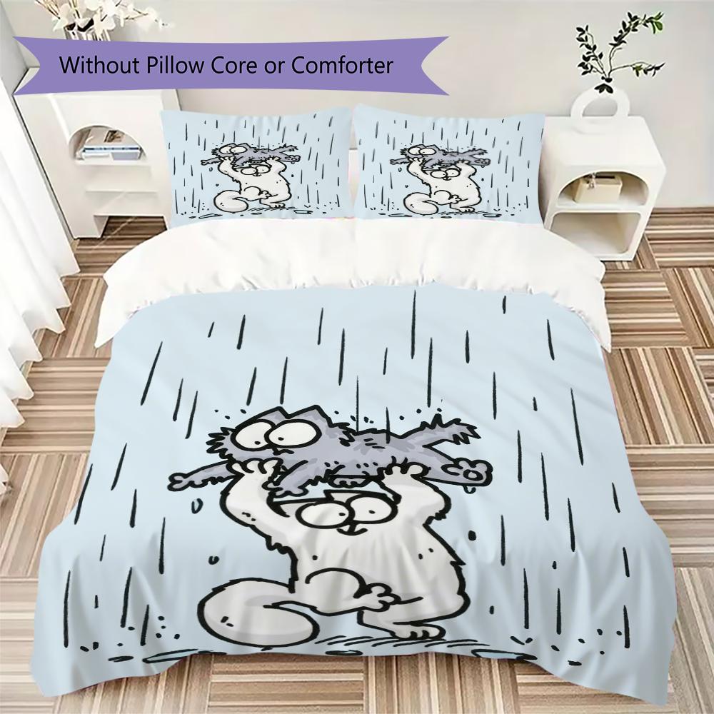 Simon's Cat Muster Bettwäsche Steppset Steppbezug Kissenbezug Heimdekoration Geburtstagsgeschenk (1 * Bettbezug + 2 * Kissenbezug ohne Füllung)
