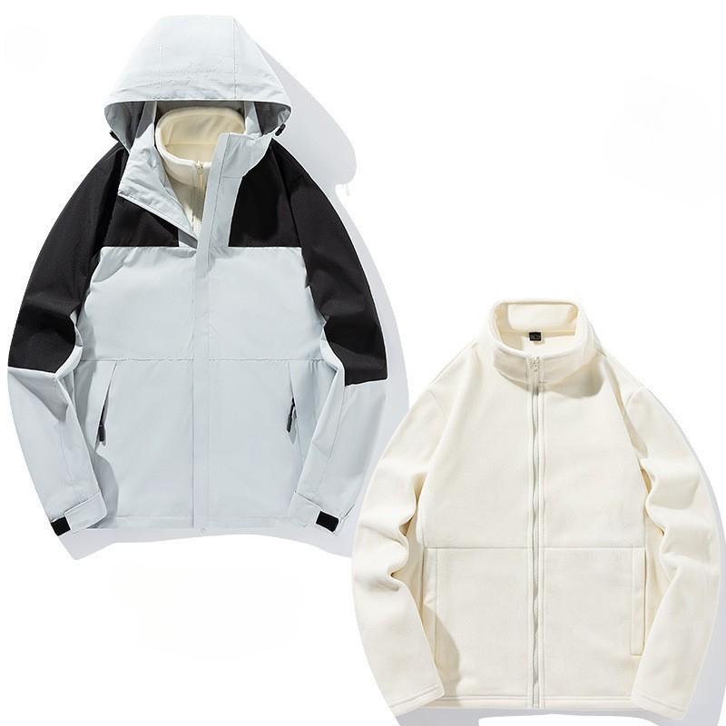 Winter Three-in-one Stormtrooper Men's and Women's Color Contrast Waterproof Windproof Leisure Plus Two Sets of Velvet Lovers The Same Coat