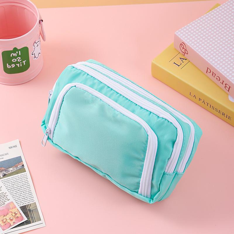 Basic Polyester Three Layer Pencil Case With Clear Window For Students And Office Use