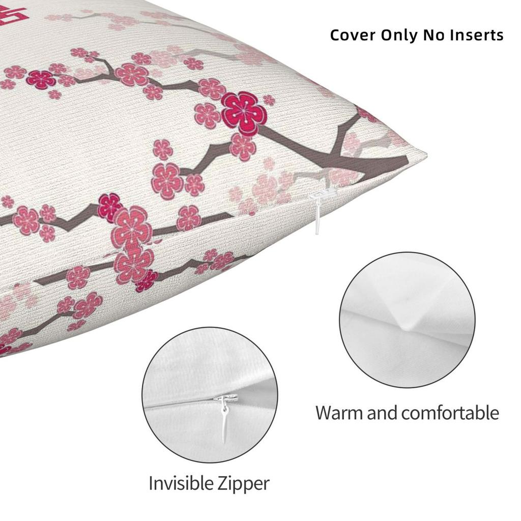 Cherry Blossoms Wedding Double Happiness Square Pillowcase Polyester Linen Velvet Printed Decor Pillow Case Car Cushion Cover