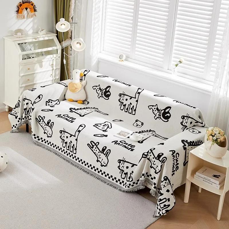 

Double Sided Chenille Sofa Cover All Seasons Couch Cover Blanket Sofa Towel Cartoon Animals Anti-cat Scratch Sofa Slipcover 130x180cm