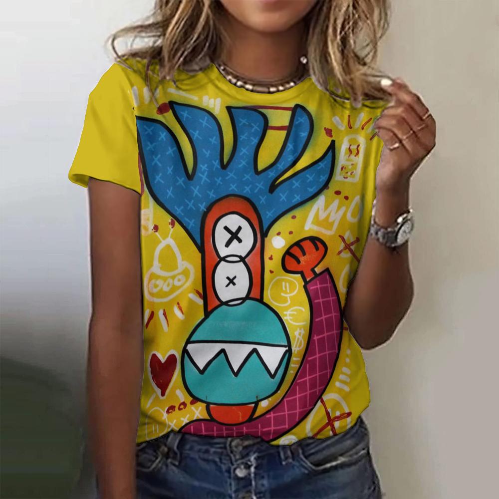 

Женская футболка с абстрактным мультяшным принтом в виде 3D-принта, футболка Harajuku Vintage с короткими рукавами и круглым вырезом, свободная женская дизайнерская одежда 6XL